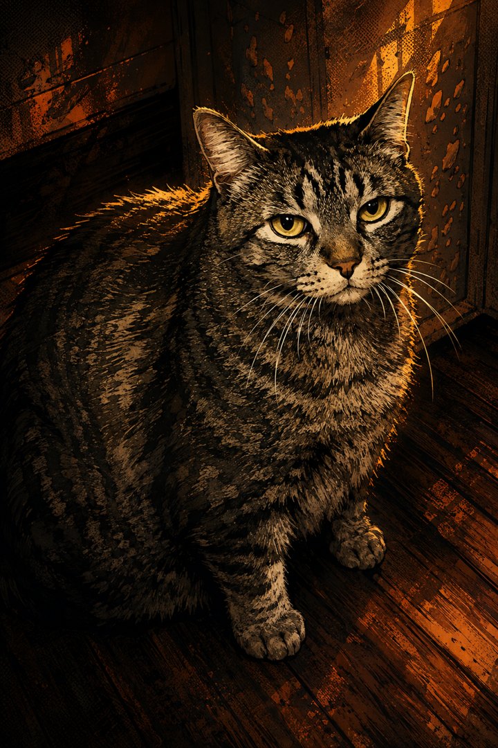 TUBS: very large grey-brown mackerel tabby cat.